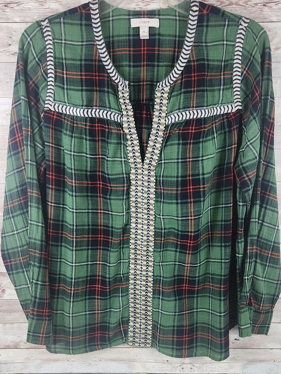 J. Crew Tops - J. Crew Green Plaid Long-Sleeve Popover Top